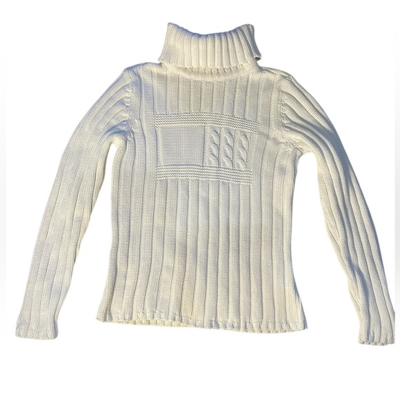 Vintage Tommy Hilfiger Y2K White Cable Knit Turtleneck  Sweater Size Small - Picture 1 of 11